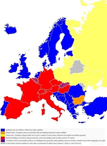 Mapa del doblaje en España y en Europa